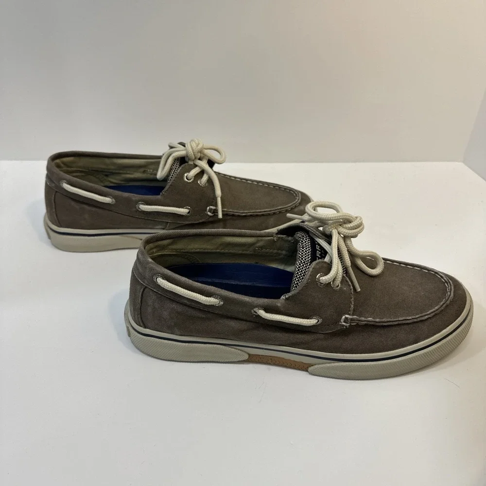 Sperry Mens Top-Sider Slip-On Boat Shoes Gray With White Accent & Laces Size 7M